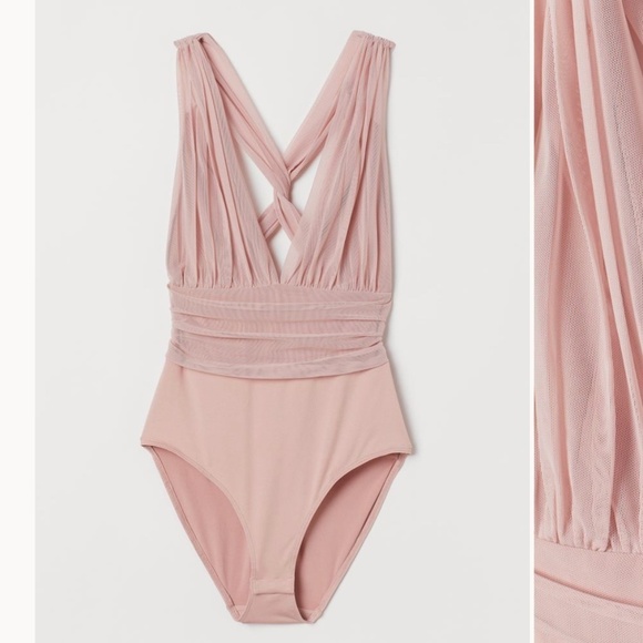 H&M Mesh/Chiffon Pink Bodysuit - Picture 1 of 13